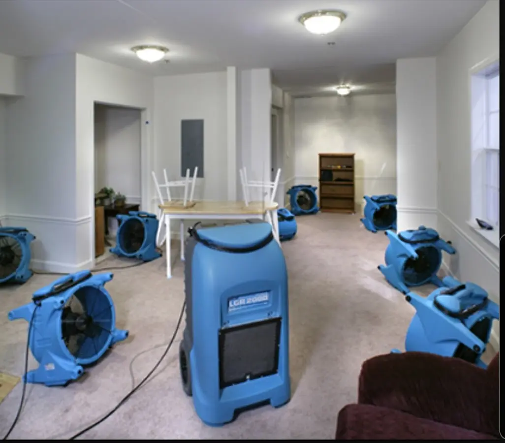 Air movers and dehumidifier setup for Water Damage Restoration in Mendota Heights